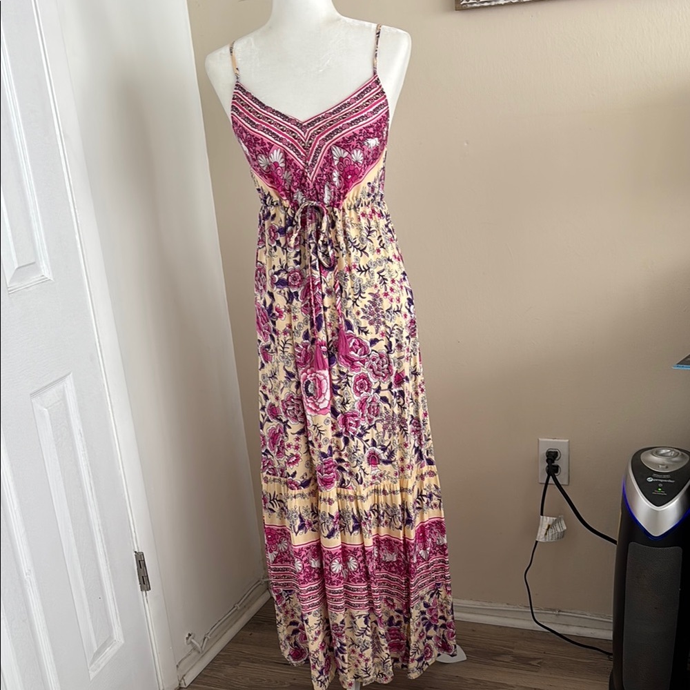 Floral Maxi Dress with Pink and Cream Accents